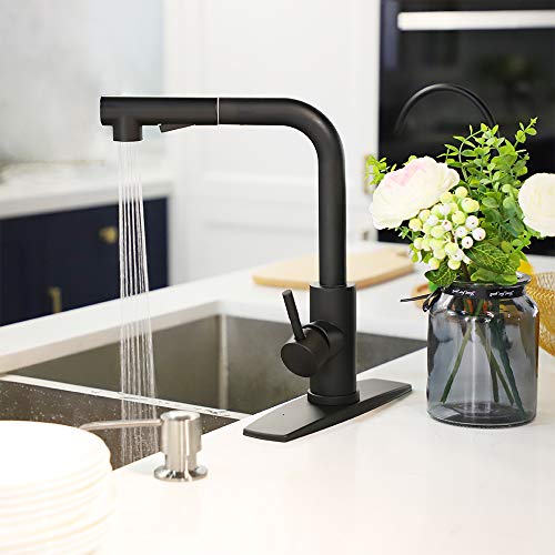 Forious Matte Black Kitchen Faucets With Pull Down Sprayer, Single Handle Kitchen Sink Faucet With Pull Out Sprayer #TOP1