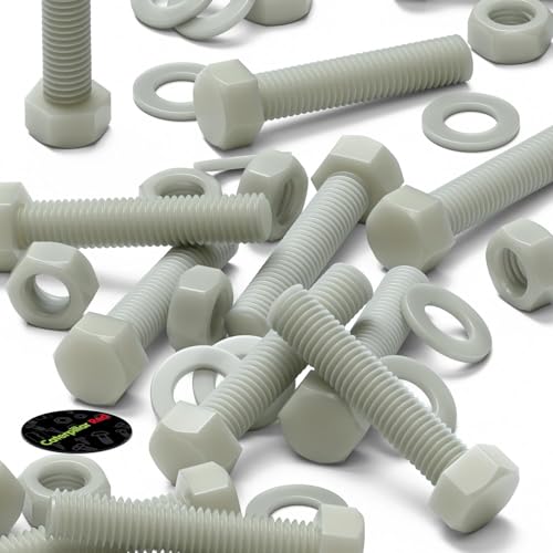 Image of 10 x Glass Filled Reinforced Nylon Hex Head M10 x 50 mm, Plastic Nuts, Bolts & Washers (25 /64 x 1 31 /32 in)