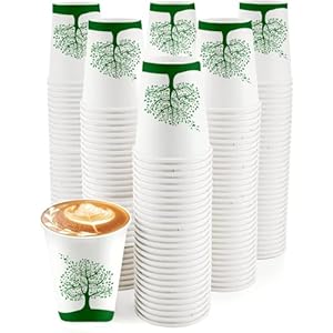 50 Pack 8 Oz Disposable Paper Drinking Cup Biodegradable for Coffee Water Juice Hot and Cold Beverage for bbq Party Home office Picnic Travel – White with Tree
