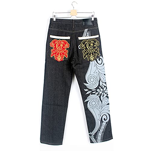 Enllerviid Men's Relaxed Fit Skateboard Jeans - Loose Embroidery Fashion Baggy Comfort Hip Hop Denim Dance Pants (C033-40) #TOP5