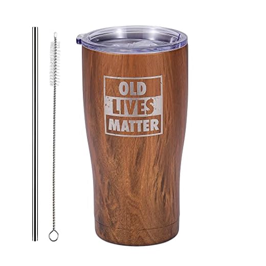 NUI LIVING Old Lives Matter Funny Tumbler - Birthday or Retirement Gifts for Senior Citizens - Insulated Stainless Steel Vacuum Tumbler - Gag Gifts for Dad, Grandpa, Uncle, Brother Birthday (Wood)