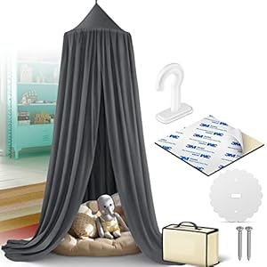 KIDIZ® Baldachin Kinderzimmer Betthimmel babybett für Schlafzimmer Inkl. Aufbewahrungstasche | ohne Bohren | Saumlänge ca. 270cm | Moskitonetz Insektenschutz Moskitonetz Kinder Spielzelte Anthrazit