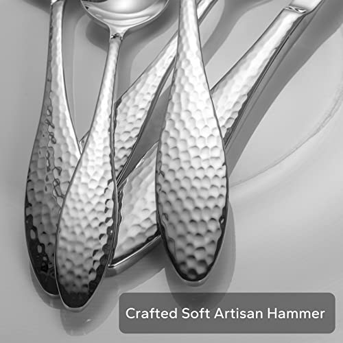 Alata Emma 20-Piece 18/10 Silverware Set, Hammered Flatware Set, Heavy Duty Stainless Steel Cutlery Set, Modern Kitchen Utensils, Dinnerware Sets Service for 4, Mirror Polished & Dishwasher Safe Alata Emma 20-Piece 18/10 Silverware Set, Hammered Flatware Set, Heavy Duty Stainless Steel Cutlery Set, Modern Kitchen Utensils, Dinnerware Sets Service for 4, Mirror Polished & Dishwasher Safe