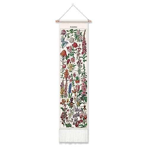 Vintage Flower Tapestry 52 X 13 Inch Long Vertical Wall Hanging