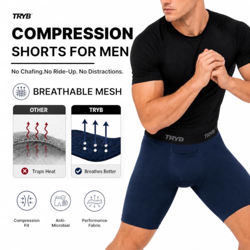 Image of TRYB Men's Compression Shorts & Pants | Sports Innerwear for Gym, Running & Training | Quick Dry, Breathable, 4-Way Stretch, Moisture Wicking, Anti-Chafing Muscle Support Athletic Wear with Pocket