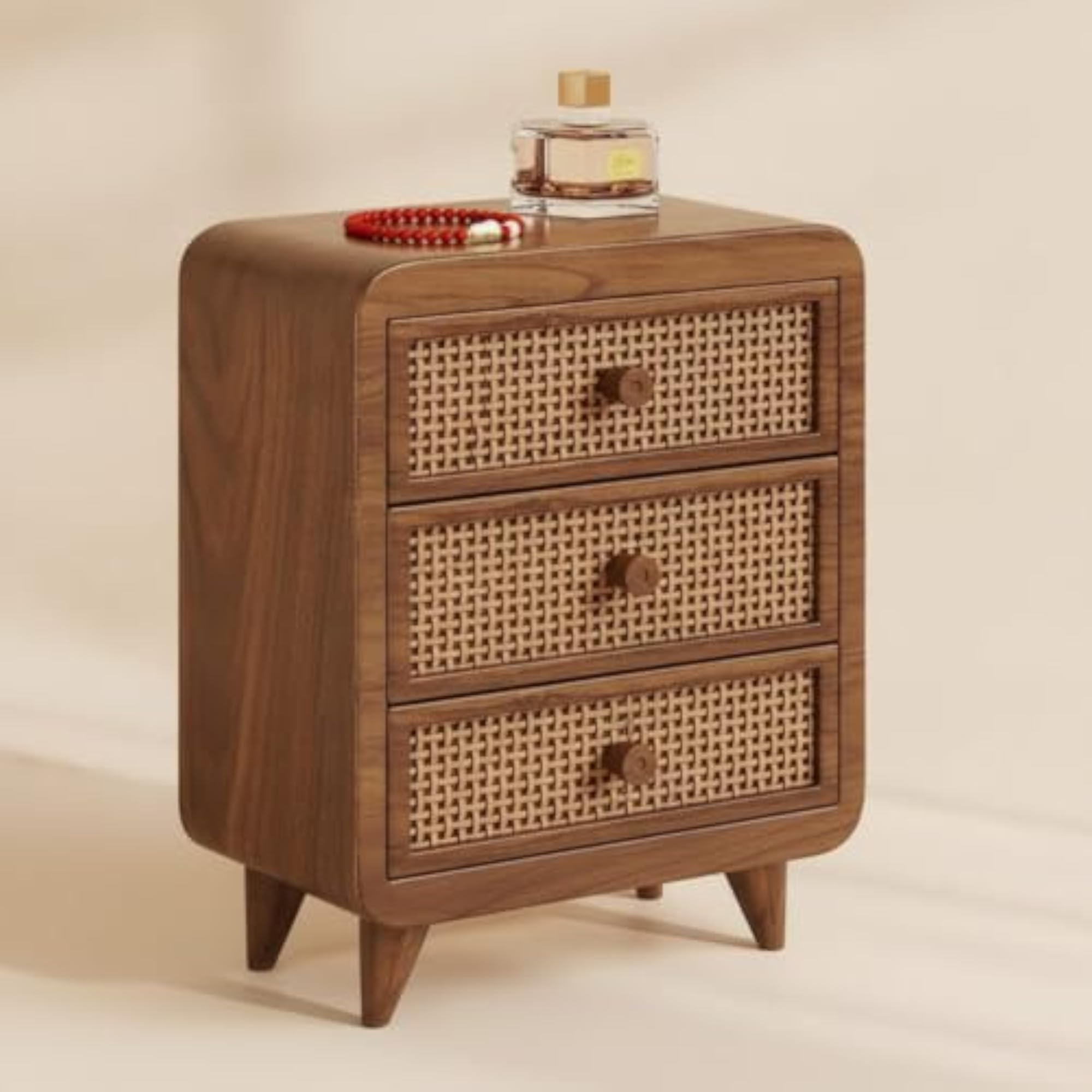 Walnut-Finish Wooden Cosmetic Storage Cabinet
