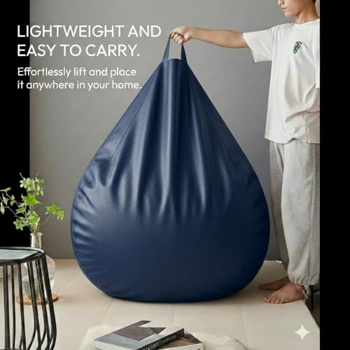 Image of KAM'S LIEU Leatherette Bean Bag Chair with Footrest | Filled with EPS Beans | Comfortable Sofa for Living Room & Bedroom | 4XL Size, Easy to Clean Color- (Navy Blue)
