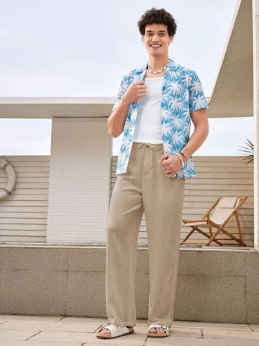Image of GRECIILOOKS Men's Linen Trousers | Loose Fit Linen-Cotton Casual Pants for Men | Relaxed Office Wear Formal Trousers for Men | Stylish Beige & Pants