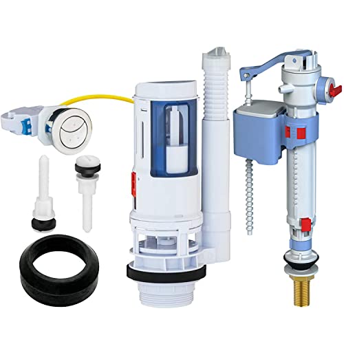 Mecanismo de Descarga de Cisterna de Inodoro Universal,Válvula de llenado para el lado de suministro del inodoro,Mecanismo Cable para WC Doble,con Cable,Dos Pulsadores,Fácil Instalar (Inodoro split)