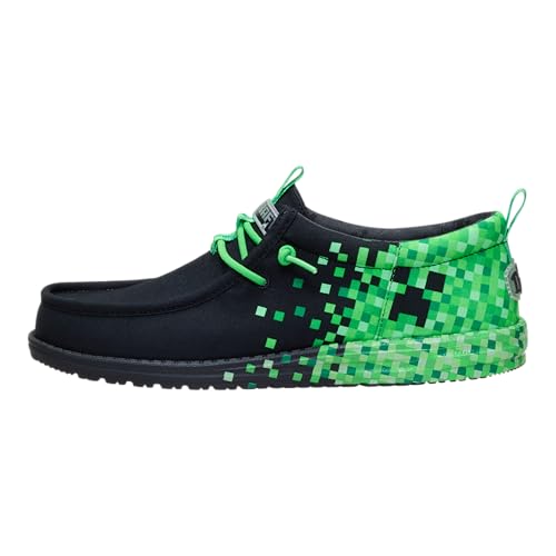 HEYDUDE Unisex Wally Funk Minecraft Creeper Slip On Loafer Black/Green Glow Size 12 Mens | Lightweight Blacklight Reactive Outsole Shoe