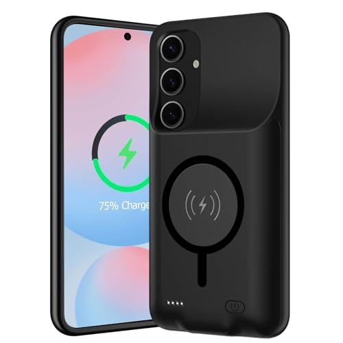 Image of Battery Case for Galaxy S24 FE, Upgraded 12000mAh Portable Protective Wireless Charging Case Compatible with Galaxy S24 FE 5G (6.7 inch) Rechargeable Extended Battery Pack Charger Case (Black)