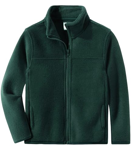 Spring&Gege Boys Full-Zip Polar Fleece Jacket Kids Solid School Uniform Outwear Jackets for Girls, Green, Size 9-10 Years