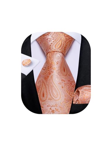 Image of DiBanGu Mens Paisley Tie Set Silk Woven Jacquard Necktie and Pocket Square Cufflinks Gift Set for Wedding Bussiness