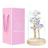 La Bella Y La Bestia Rose En Cúpula De Cristal,Rosa eterna en cúpula de Cristal,Rosa mágica con Tira de luz LED,Regalo Rosa para Aniversario,Día de San Valentín,Día de la Madre y cumpleaños