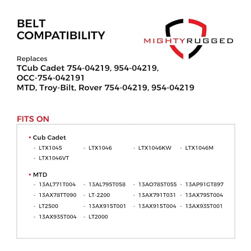 Image of MightyRugged 954-04219 Cub Cadet Replacement Deck Belt - Belt Length 103.25 inch Heavy-Duty, Durable, Aramid Cord Cub Cadet /MTD /Troy-Bilt Mower Deck Belt to Replace 754-04219, 954-042191, OCC-754-042191