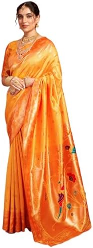 Satrani Women's Silk Paithani Jacquard Weaving Saree with Unstitched Blouse Piece