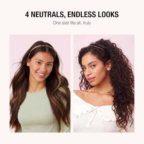 Scünci Effortless Beauty No-Damage Skinny Headbands | Ultra-flexible Slim Headbands Offer Secure, Headache-free Hold Without Denting, Assorted Neutrals, 4-Count