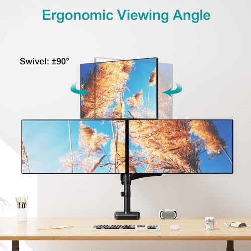 Image of MOUNT PRO Triple Monitor Mount for Max 32 inch Computer Screen, Adjustable 3 Monitor Desk Mount, up to 19.8lbs Each, Three Display Arm with Tilt Swivel Rotation, VESA Mount 75x75 /100x100mm