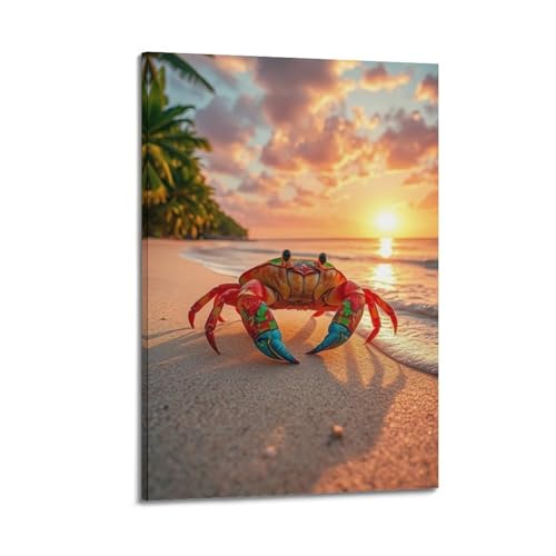 Poster crabe coloré ZHOUKEG, impression artistique moderne coucher de soleil