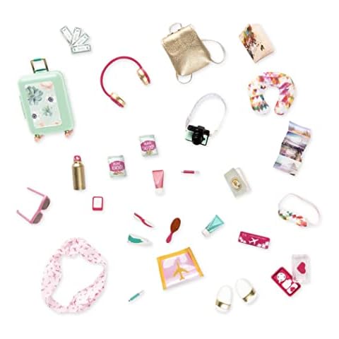 Lori Dolls - Mini Doll Travel Accessories - Luggage, Passport, Camera & More - Food for 6-inch Dolls - Travelling the World Set - Playset for Kids - 3 Years + Cover