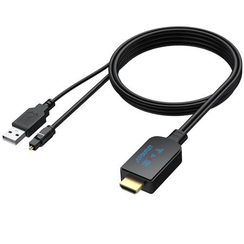 Image of AUTOUTLET HDMI eARC /ARC to Optical Audio Cable, 192kHz /24bit 1.5M /5FT Hdmi eARC to Optical Converter, Integrated Desgin, Plug and Play, Supports PCM 2.0, Dolby Digital 5.1, DTS 5.1 (NOT Support CEC)