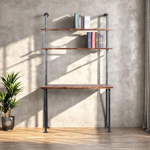 Diwhy Industrial Style Office Decor,Computer Desk 47.2'×20'×79' with 2-Tier Storage Pipe Shelves,Bookshelf Laptop Desk,Studying Writing Table Workstation with Hutch for Home Ofiice