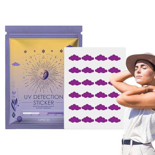 Patches de detección UV: pegatinas de detección UV, calcomanías UV para protector solar | Pegatinas UV de 24 piezas de sol, pegatinas de bloqueador solar, calcomanías de recordatorio de protector sola