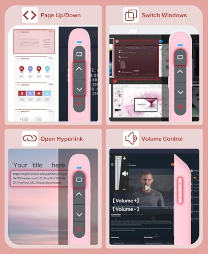 Image of Rts USB Type-C 2 in 1 Last Pointer 2024-2025 Presentation Clicker for PPT PowerPoint Clicker, Hyperlink Volume Control Wireless Presenter, RF 2.4GHz USB Remote Control for Keynote /MAC /PC /Laptop Pink
