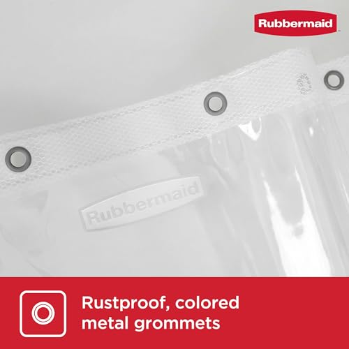 Image of Rubbermaid Clear Waterproof Shower Curtain Liner with 5 Storage Pockets,Heavyweight 8g PEVA Shower Liner for Bathroom,with Gray Rustproof Grommets&Pockets, Standard Size,Clear, 70 inchW x 72 inchL (Pack of 6)