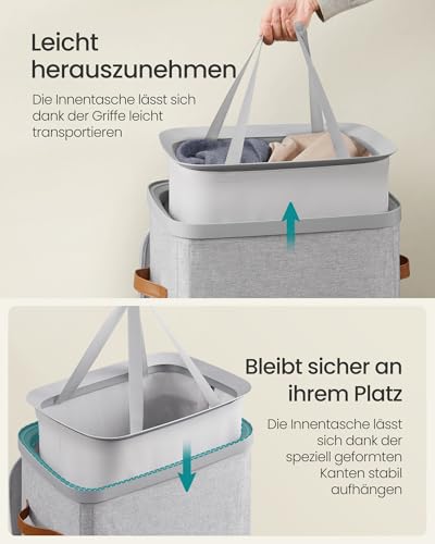 SONGMICS Wäschekorb, 100 L Wäschesammler, 1 Fach, mit Deckel und Griffen – Ansicht 6