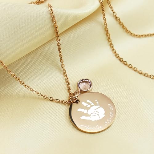 Actual Handprint Engraved Necklace Stainless Steel Baby Footprint Pendant Personalized Memorial Jewelry New Mom Gift3