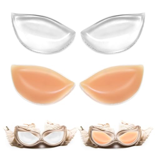 TAIHOBO 2 Pairs of Chicken Fillet Bra Inserts, Skin-Coloured Enhancers Breast Pads, Reusable Transparent Bra Pads Inserts, Invisible Silicone Bra Inserts Push Up V-Shaped Pads, for Bikini Swimsuit