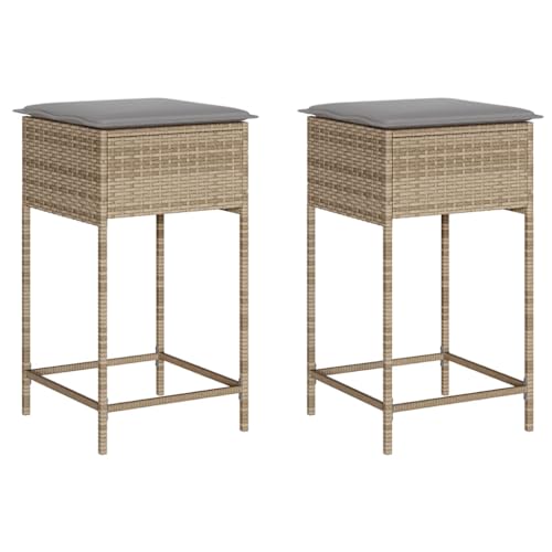 Mokuyary Tabourets de Bar Jardin avec Coussins Lot de 2 Beige Poly rotin Tabouret de Bar, Chaise de Cuisine pour Salle à Manger, Comptoir