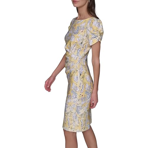 Image of KARL LAGERFELD Short Ruched Sleeve Jewel Neck Sheath Mini Dress