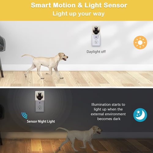 Image of Black Cat Night Lights Plug into Wall, Funny Cats Auto Sensor LED Night Lamp for Men Women Boys Girls Holiday Presents Gifts