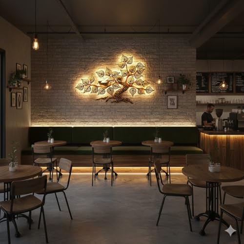 Image of Bharat Art Metal Tree Wall Art with LED Light for Living Room | Handcrafted Iron Tree Wall Hanging Home Decoration for Bedroom, Hall, Office & Entrance | Nest Tree | 39 X 1.5 X 24 inch | WD051