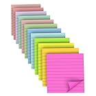RHAWOM 12 Pads 4x4 in Lined Sticky Notes,12 Fresh Pastel Colors, Super Adhesive Post Note，35 Sheets/Pad ，School Office and Home Supplier