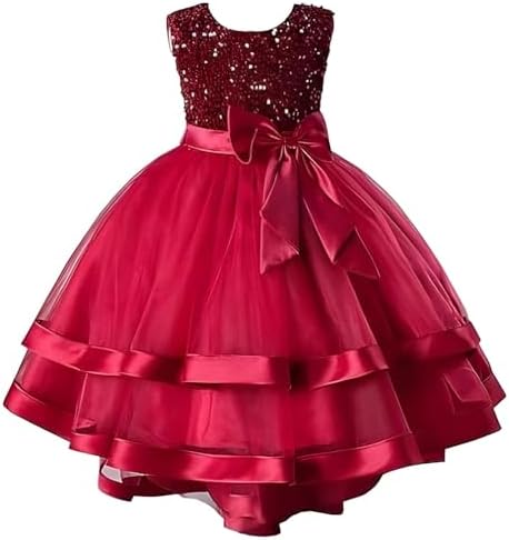 Niren Enterprise Embroidery Sequence Baby Frock for Kid Girls with Sleeveless Bow Surface Styling and Round Neck | Frock for Baby Girl