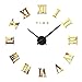 FAS1 Moderne DIY Große Wanduhr Big Armbanduhr Aufkleber 3D Spiegel Aufkleber Römischen Ziffern Wanduhr Home Office Abnehmbarer Dekoration (Akku Nicht Enthalten) Gold