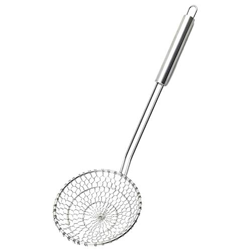 Best Utensils Asian Kitchen Stainless Steel Spider Strainer Professional Wire Skimmer with Spiral Mesh (5-Inch Strainer Basket)…