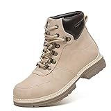 Women Casual Work Light-weight Low-heel Ankle Boots - Hiking Lace Up Walking Shoes for Women Beige-Size-8