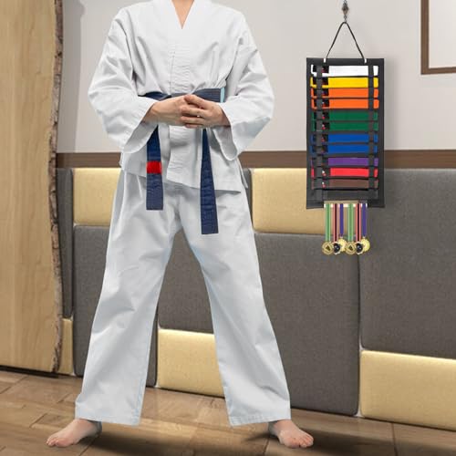 JUXYES Wall Hanging Martial Arts Belts Organizer for 12 Belts, Portable Karate Belt Display Holder with Medals Hanging Stick, Lightweight Hanging Taekwondo Belt Display Holder for Martial Arts Learner - Thumbnail 4