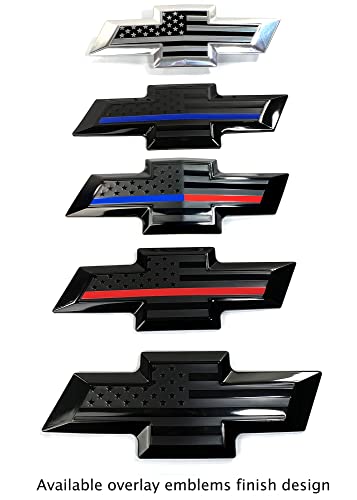 Front & Tailgate Bowtie Overlay Metal Black Flag Emblem For (2016-2019 Silverado 1500, Black With Red Line) #TOP5