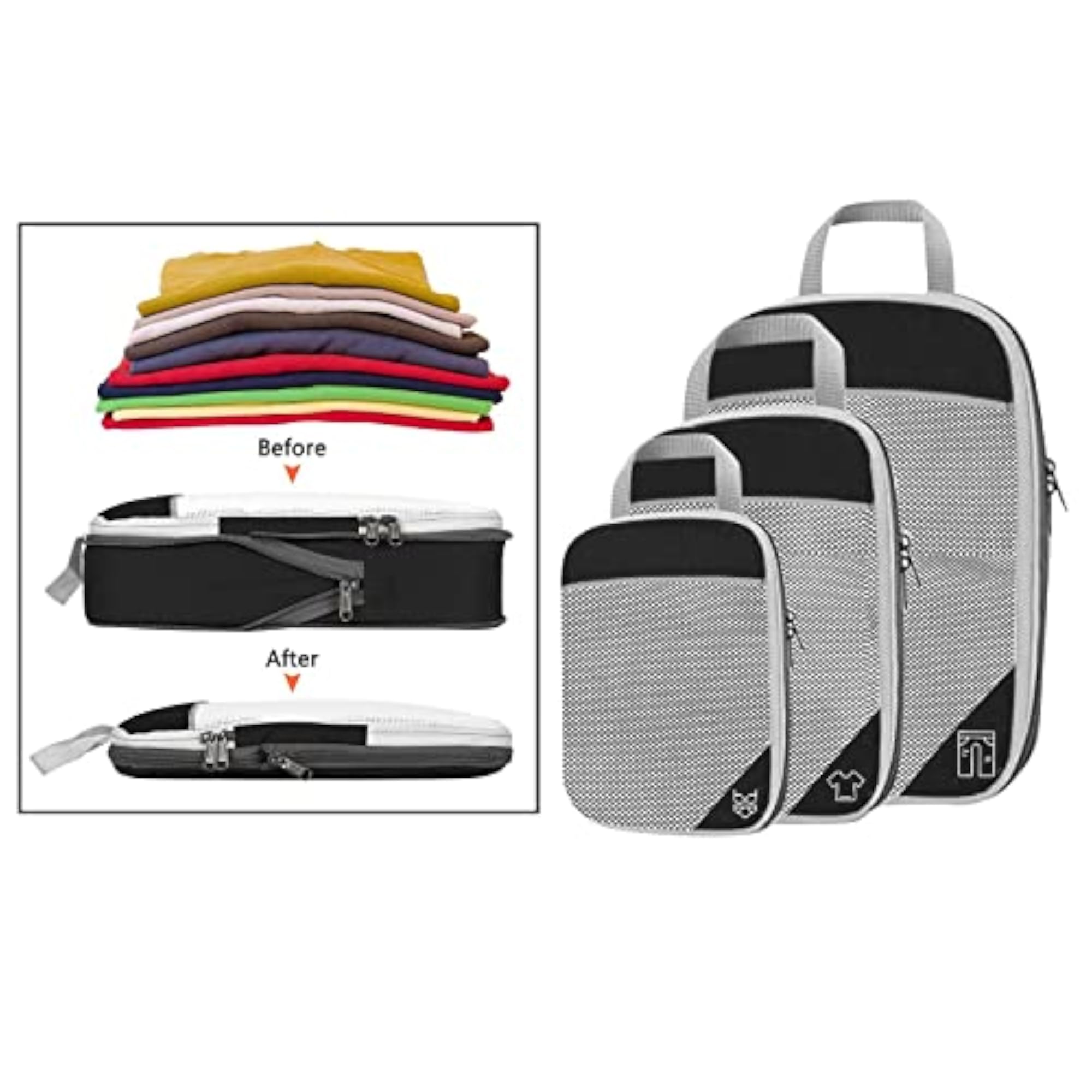 2Set Compression Packing Cubes Lightweight Breathable Green Black