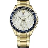 Tommy Hilfiger Men's 48mm Multifunction Quartz Watch - Gold Stainless Steel Bracelet, Silver White Dial, 3 Sub-Dials, 5ATM Water Resistant - 1791121