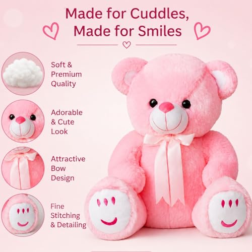 Image of Pink Teddy 30cm | Ultra Soft Plush Stuffed Toy | Cute Hugging Pillow | Gift for Kids Boys Girls