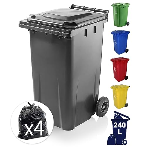 EXPRESS WHEELIE BINS - Outdoor Wheelie Bin for Household Waste Recycle Trash and Rubbish 240L Litre Small Council Size Black/Grey with Rubber Wheels