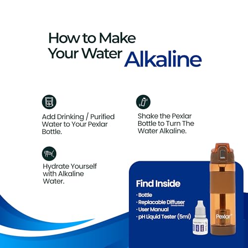 Image of Pexlar Tritan Multi Stage Alkaline Water Filter Bottle | Alkaline Water Generator | Water Bottle with Filter inside | Brown | 650 ml | Multirich Mineral Water - BPA Free