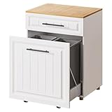 ZIFTY Double Pull Out Trash Can Cabinet for 2×10 Gallon Bins, Pet Proof Hidden Trash Can Cabinet with Drawer, Freestanding Wooden Garbage Recycling & Laundry Hamper for Kitchen, Laundry, Living Room