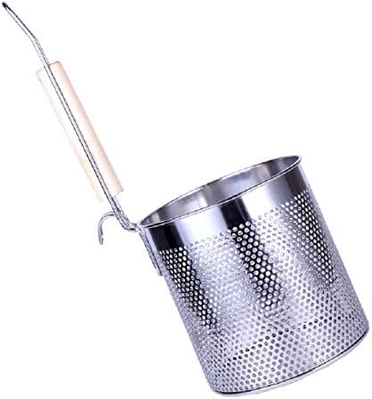 Miniatura 2 de FixtureDisplays Juego de 2 cestas de acero inoxidable para pasta de 5 x 5 14 pulgadas con mango de madera 18017 18017